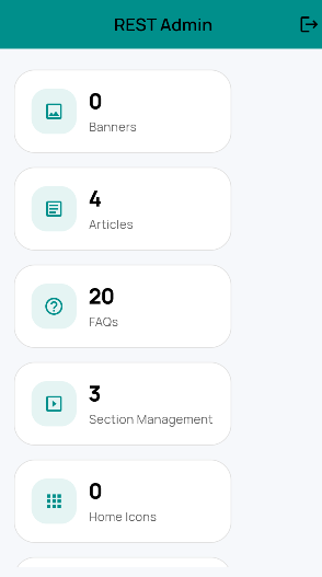 REST Admin dashboard with live content counts