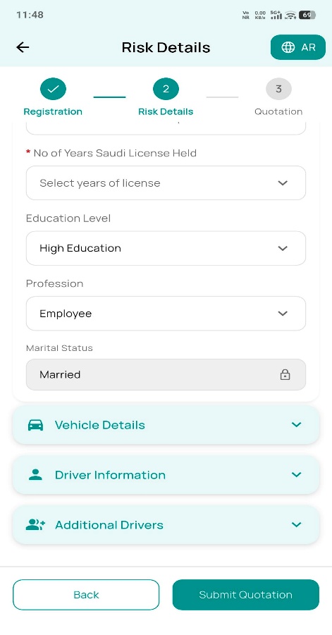Risk details screen 2